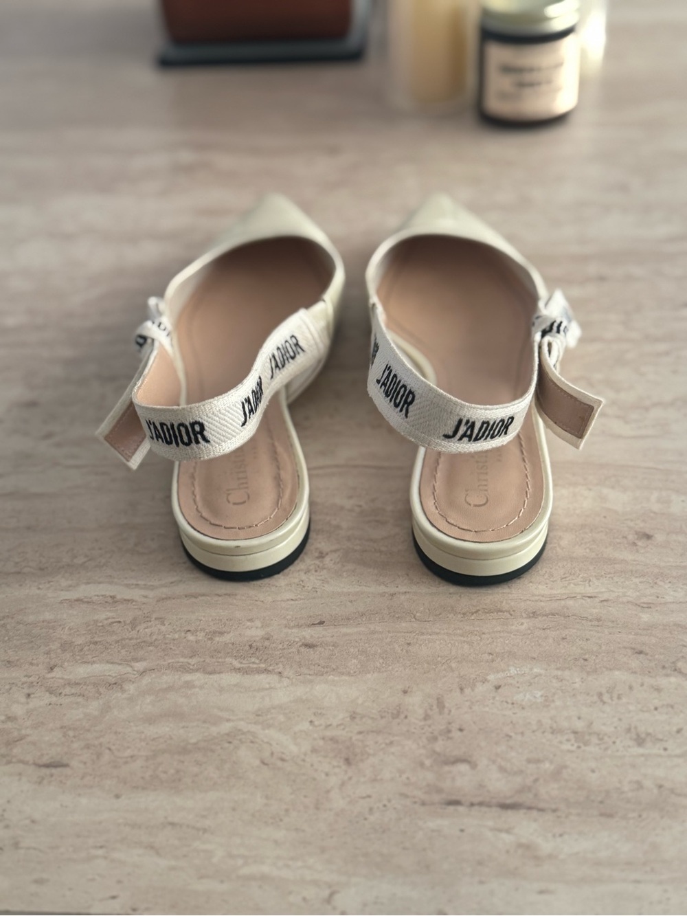 Dior Cream Pointed Slingback Flats with J'ADIOR Strap - Picture 4 of 6